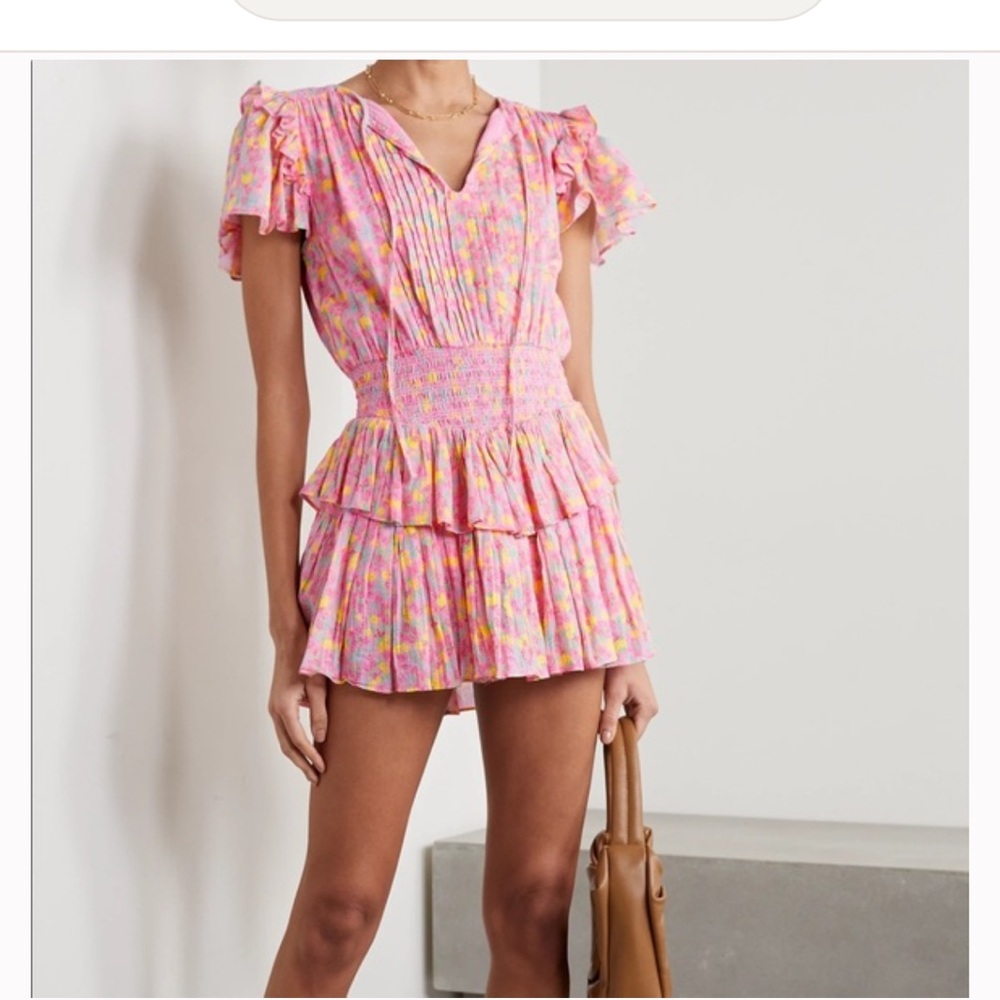 LoveShackFancy Audette Dress Melon Punch Size S Pink Ditsy Floral Spring Easter - Picture 3 of 12